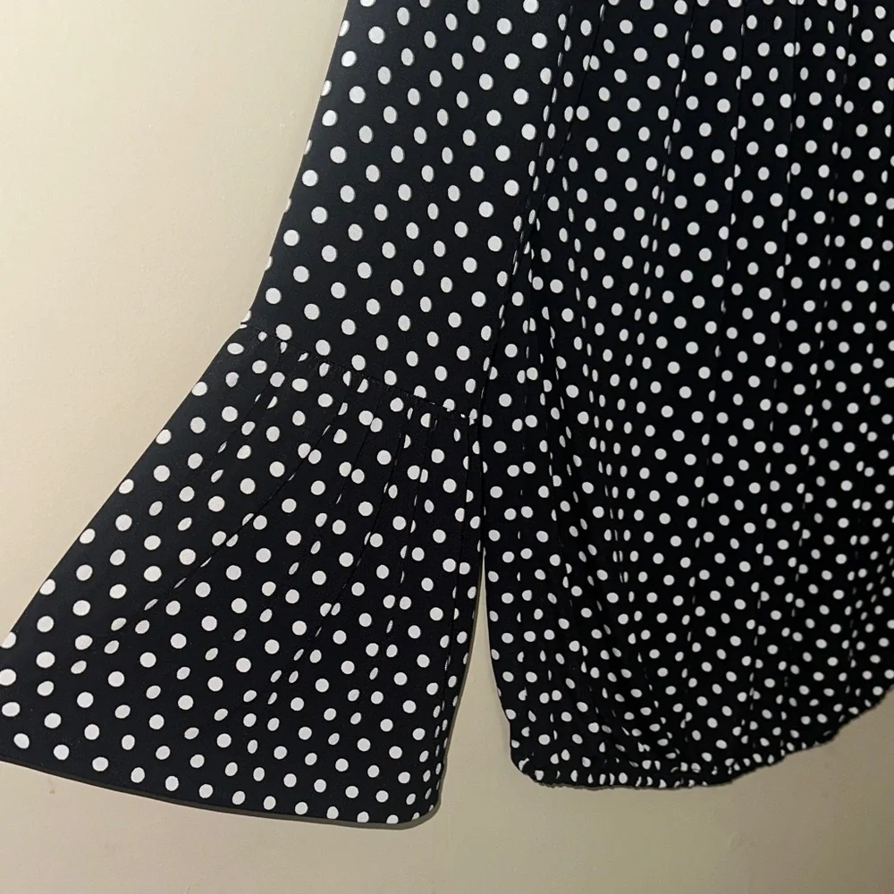 Michael Kors‎ Polka Dot Black White Bell Sleeve Career Top | Medium
